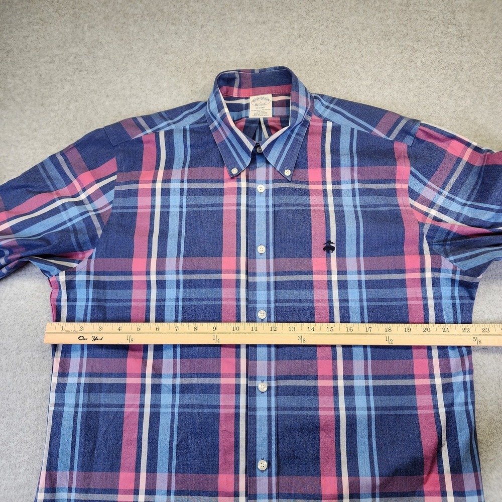 Brooks Brothers 1818 Men's L Regent Blue Pink Plaid Long Sleeve Button Shirt - Picture 4 of 5